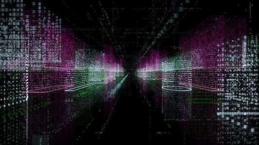 带有数字建筑的3D城市抽象全息图摩天大楼技术活力粒子科技街道交通代码互联网数据图片