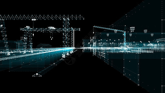 工业技术概念 工业4 0科学数字化建筑起重机窗户数据高科技全息互联网矩阵图片