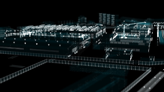 城市图工业技术概念 工业4 0工厂窗户自动化网络数字化屏幕转型起重机粒子虚拟现实背景