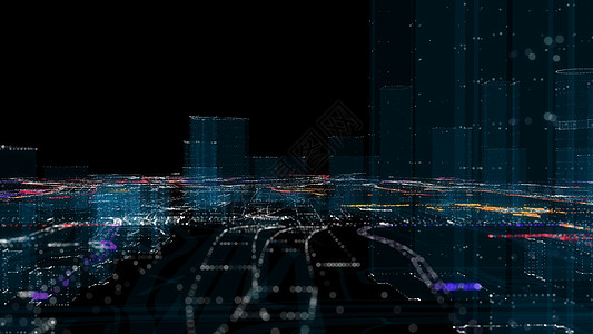城市图未来的智能数字城市 智能城市和技术商业概念 三小说建筑学蓝图天际全息网格交通蓝色辉光数据背景