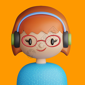 耳机icon3D卡通阿凡达 微笑的红发年轻女子玩具成人卡通渲染卡通片用户设计3d女孩头像背景