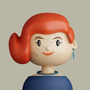 3D卡通阿凡达 微笑的红发年轻女子玩具3d极简女士潮人角色设计头像用户人像图片