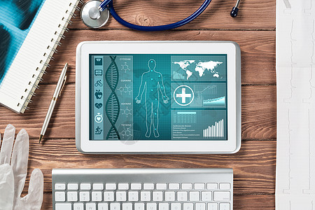 医学领域的数码技术数字医疗技术职业工具诊断蓝色医生屏幕医院科学桌子触摸屏图片