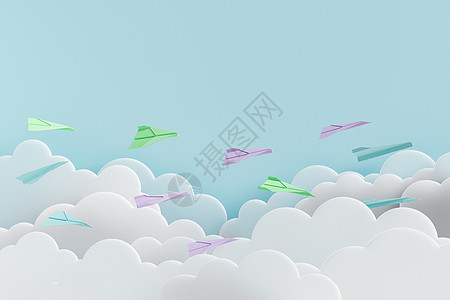 飞过透明云层的纸上飞机图片