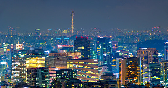 韩国建筑首尔天际在晚上 南韩城市游客建筑物建筑风景建筑学市中心堡垒爬坡旅行背景