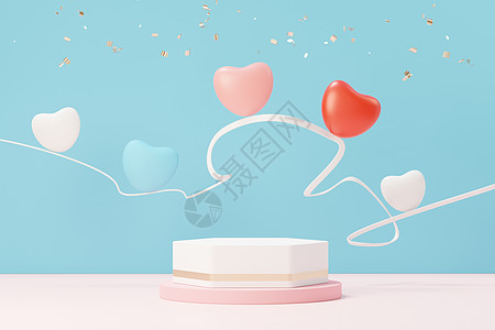 3d 渲染最小的甜蜜场景 展示台用于模拟和产品品牌展示 粉色基座代表情人节的主题 可爱可爱的心背景 喜欢day的设计风格插图装饰图片