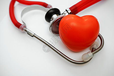 白种背景 心脏健康 医疗保险概念上的立体透镜和红心安全考试检查临床诊断乐器心脏病学诊所疾病医院图片