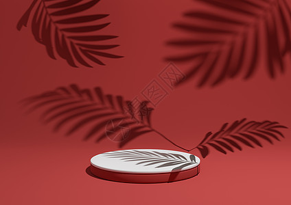明亮的栗色 深红色 3D 渲染简单 最小的产品展示组合背景 在自然产品的背景中有 ont 讲台或展台和叶子阴影背景图片