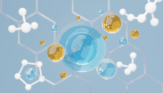 侧细胞或分子中简单化学键的 3d 渲染 原子 离子 键和分子的结合 液滴气泡背景 共价键 生化相互作用实验室测试润滑剂产品微生物图片