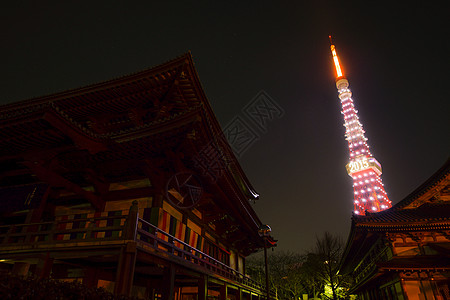 东京夜景东京天塔夜景照亮城市晴天夜空星空照明建筑群电塔港区建筑天空背景