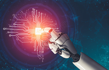 未来人工机器人人造智能概念的全新理论思考自动化机器决策手臂开发3d技术编程商业创新背景图片