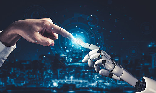 AI 机器人机器人或机器人的未来人工智能和机器学习商业软件智能现实教堂虚拟电脑科学机械手手臂图片