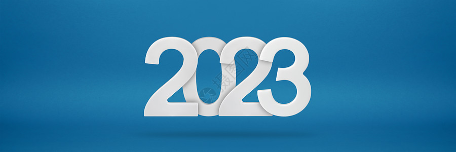 2023 年新年快乐问候模板 蓝色背景上带有白色数字 2023 的节日 3d 横幅 节日海报或横幅设计 新年快乐现代背景图片