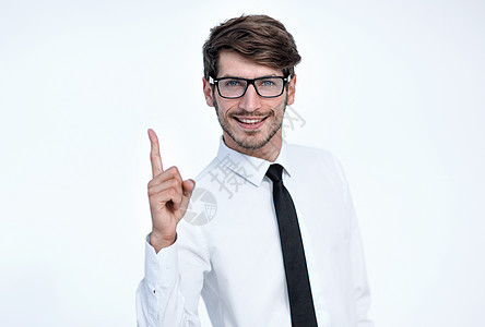 商务人士指向侧面商业情感衬衫戏服工作手势办公室微笑眼镜人士图片