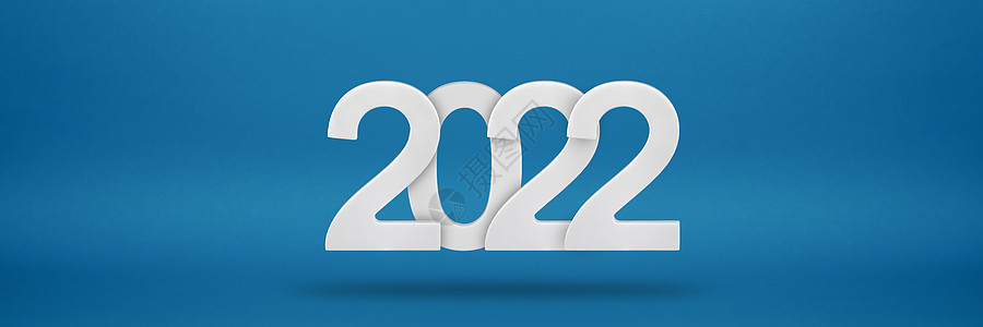 2022 年新年快乐问候模板 蓝色背景上带有白色数字 2022 的节日 3d 横幅 节日海报或横幅设计 新年快乐现代背景图片