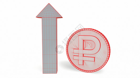 俄罗斯卢布 增加的图标上升了 3D现金生长贸易利润硬币交换黑与白投资商业3d图片