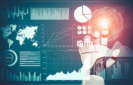 未来人工机器人人造智能概念的全新理论思考经济增长科学金融数据电子人智力手臂图表创新外汇图片