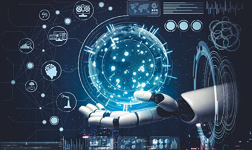 机器人手臂AI 机器人机器人或机器人的未来人工智能和机器学习电子人商业数据全球世界设计学习社交网络现实机器背景