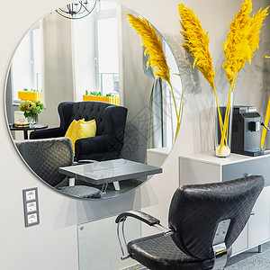 现代美容院内部镜子奢华美发内阁商业发型设计扶手椅风格店铺服务图片