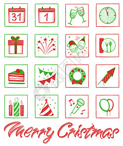 一套手工绘制的圣诞和新年节日图标图片