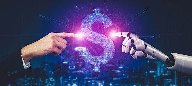 AI 机器人机器人或机器人的未来人工智能和机器学习机器分析汇款学习智力软件金融货币营销股市图片