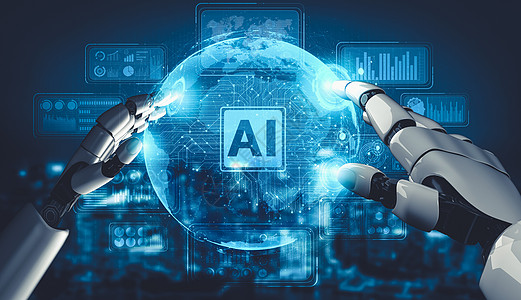 AI 机器人机器人或机器人的未来人工智能和机器学习机器商务机械手设计学习3d人士研究分析挖掘图片