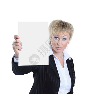 闭合 自信的商业女商务人士 显示空白单图片