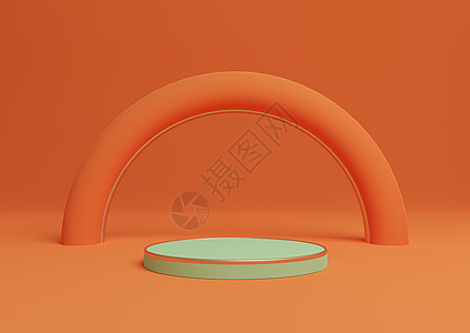 橙色3D银橙亮红色3D 以简单的产品展示圆柱式讲台或金线最低成份 具有远方几何和奢华的光芒背景