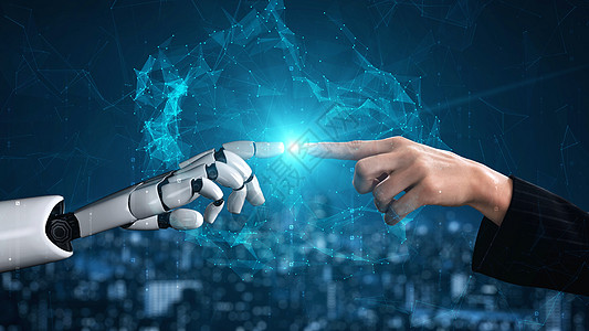 未来的机器人人造智能 启发AI技术概念的人类人工智能科学机器渲染机械合作世界手臂教堂成功电脑图片