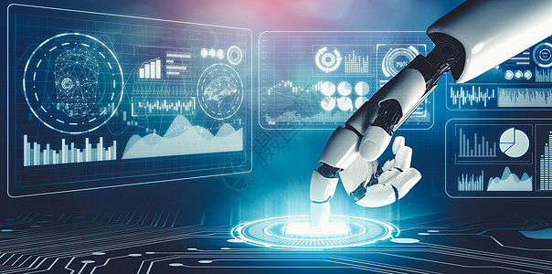 未来人工机器人人造智能概念的全新理论思考机械手机器创新制造业金融商业科学控制密码支付背景图片