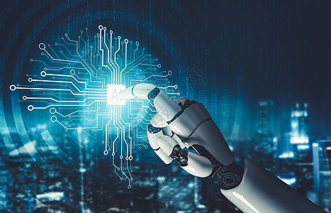 未来人工机器人人造智能概念的全新理论思考手臂开发软件人们系统机器电脑人工智能商业科学背景图片
