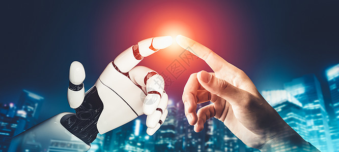 未来人工机器人人造智能概念的全新理论思考技术科学电脑工作合作教堂男人手臂控制成功图片