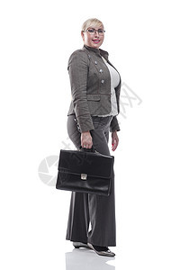 穿着皮皮公用公事包的友好商业妇女律师公文包商务经理会计成人套装工作手势职业图片