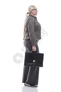 穿着皮皮公用公事包的友好商业妇女手势职员尺寸女士人士职业会计服务工作律师图片