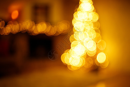 新年家庭内地新年 圣诞树和节庆bokeh照明 假日背景模糊图片