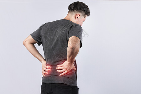 有脊柱问题的人 孤立背景下有背部问题的人 腰椎问题概念 背痛的酸痛人卫生保健挫折压力痛苦疼痛治疗物理成人身体图片