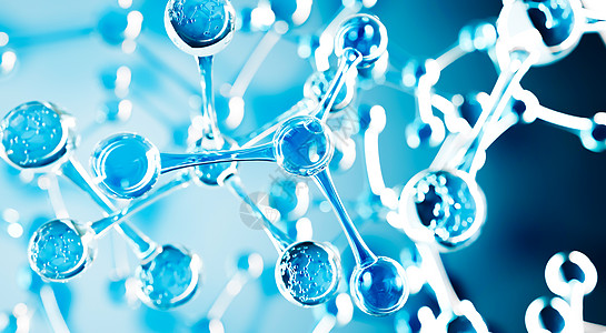 抽象水分子设计 原子 横幅或传单的抽象水背景 科学或医学背景 3d 渲染图图片