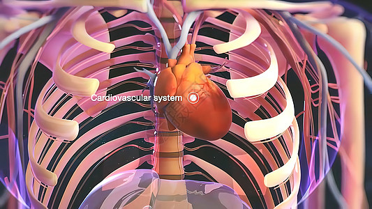 人类循环系统的循环系统心脏跳动解剖概念 3D疼痛渲染静脉心房肌肉药品骨骼3d疾病心血管图片