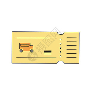 黄颜色的矢量公共汽车票 卡通平板艺术风格图片