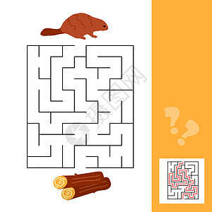 迷宫设计为海狸和木木木木头儿童举办的教育性迷宫拼图游戏背景