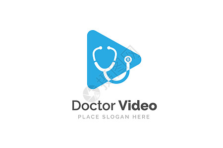 在播放按钮标志插图上隔离的立体显像器 Doctor 视频标识设计技术讲话服务公司帮助互联网治疗药店药品摄像头图片