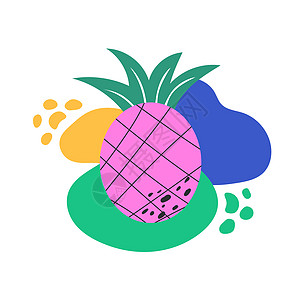 现代粉红菠萝矢量插图 白上为菠萝图标图片