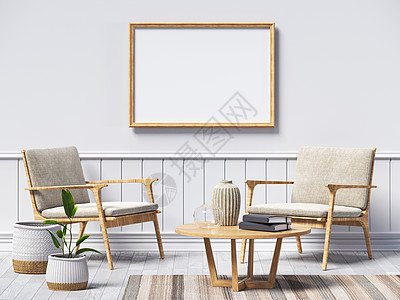 家具海报背景用两张简单的扶手椅装上海报架背景