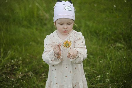 夏天公园里有花朵的漂亮孩子 在户外玩得开心的孩子家庭幸福阳光女性草地女儿情感花园闲暇女孩图片