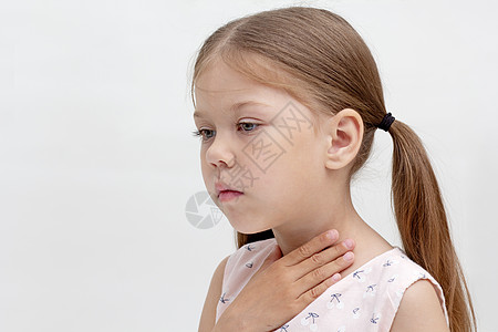 儿童用手握喉咙发音疼痛咽喉无声疾病孩子脖子小姑娘言语心绞痛图片