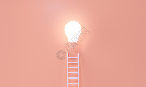 梯子达到一个亮灯泡 代表着一种理想 创造力 发明概念 3D造型图片