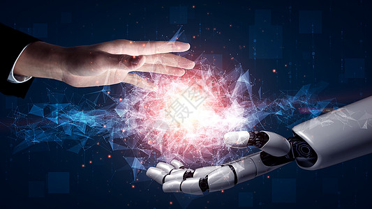 机器人手臂未来的机器人人造智能 启发AI技术概念的人类人工智能现实男人电子人科学机器智力渲染软件分析商务背景