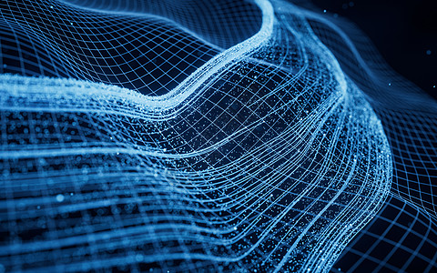 带发光线的流粒子 3D转化网络商业高科技蓝色数据海浪积分辉光网格运动图片