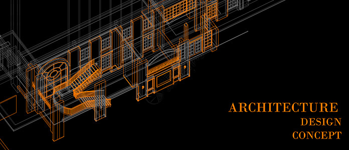 建筑空间设计构想 3D视角 白色电线框架 黑背景化Name家具草图创造力柱子黑色建筑师技术插图金属绘画图片
