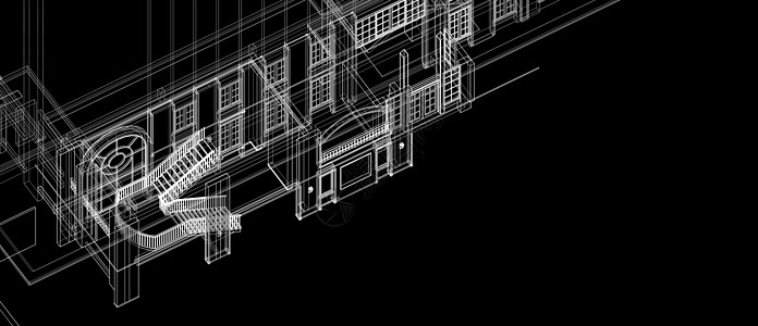 建筑空间设计构想 3D视角 白色电线框架 黑背景化Name黑色渲染柱子住宅蓝色插图建筑师绘画技术创造力图片